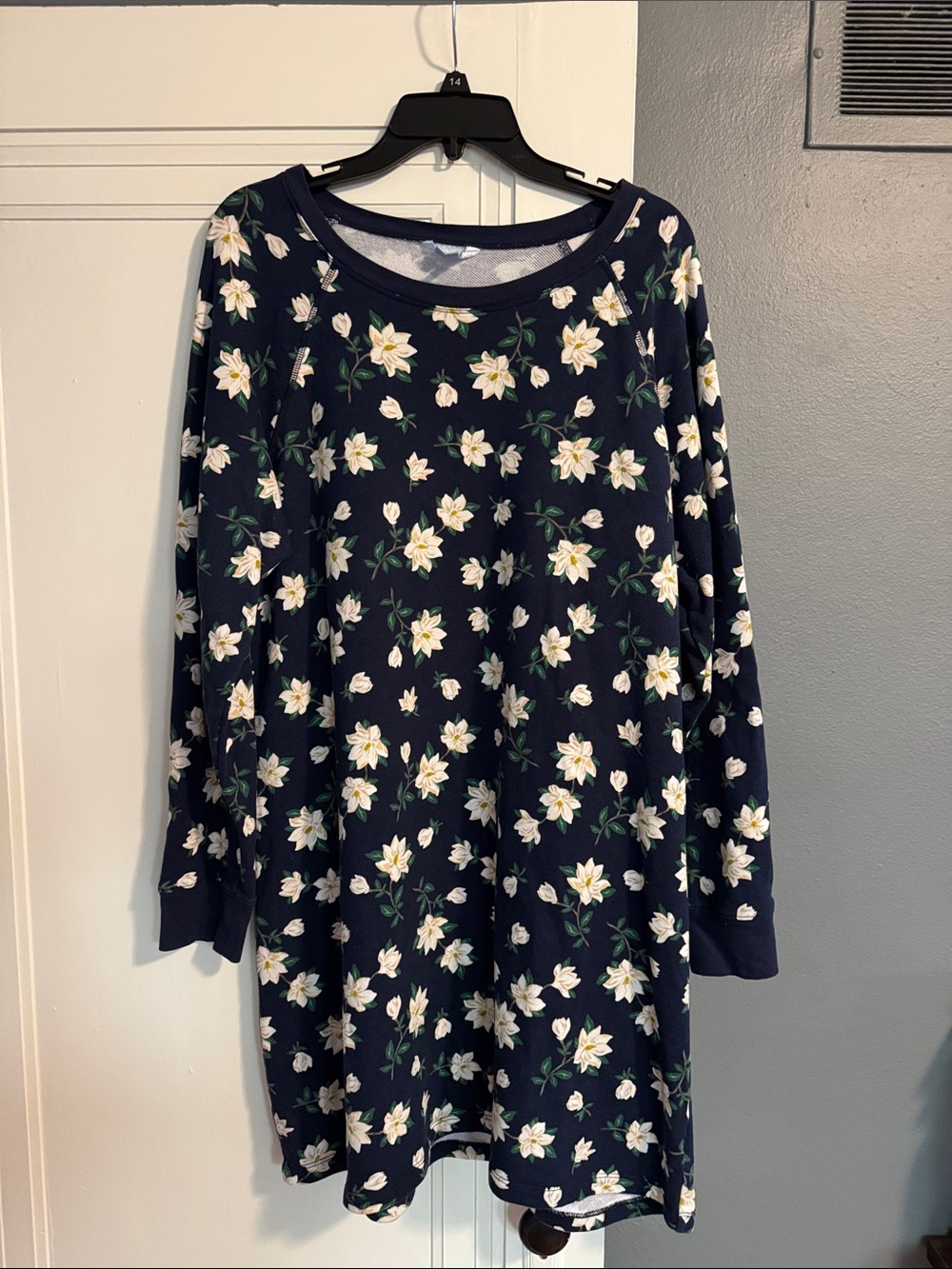 Draper James Navy Floral Long-Sleeve Dress with White Blossoms